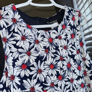 Sz M⭐️🇨🇦Nwt Piccadilly Navy, Red & White Daisy Print Stretch Dress